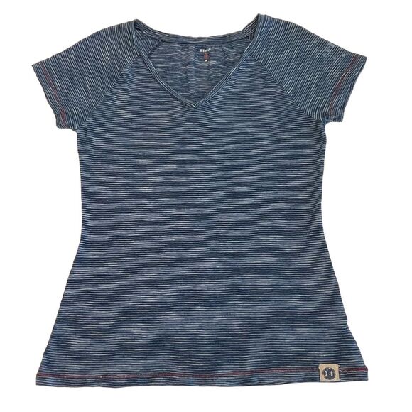 FEED USA‎ + Target Navy Stripe Tee Red Stitching V-Neck Short Sleeve Women's M - Picture 1 of 8